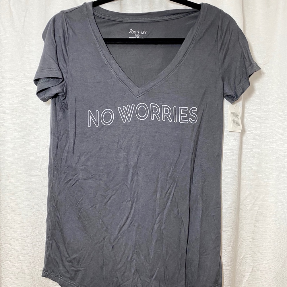 Charcoal Grey V-Neck Flowy Top T-Shirt